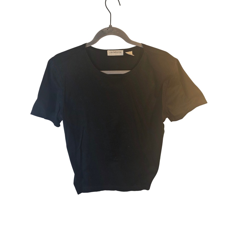 Liz Claiborne Collection Black Mercerized Cotton Short Sleeve Crew Neck Tee M